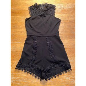 Privy Black Lace Sleeveless Shorts Romper-Small